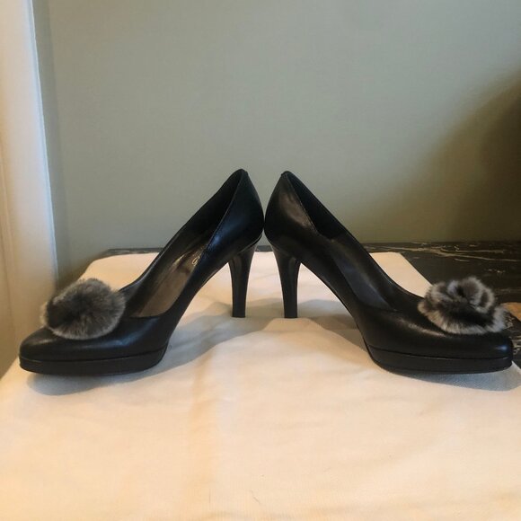 NEW (NWOT) Carisma Italian black leather platform pumps w/ gray fur sz 9 - Picture 7 of 15